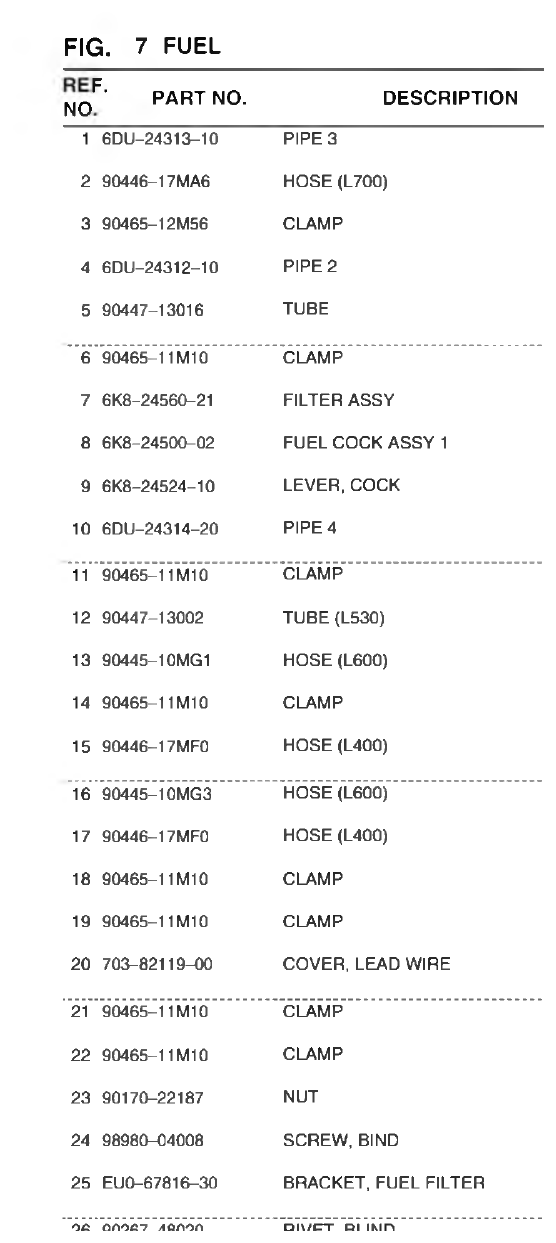 Yamaha VX700-S(F3D7_6DUD_6DU1 FUEL parts diagram